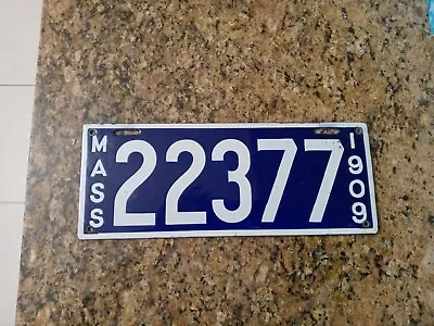 Great Condition Vintage 1909 Massachusetts Porcelain License Plate Mass MA  • $300