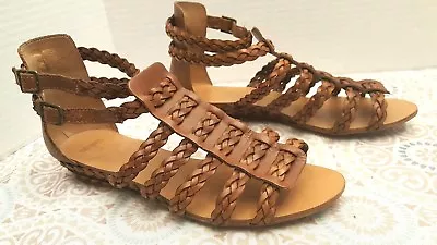 ZARA BASIC Brown Leather Roman Gladiator Wedge Heel Sandal Size EUR 38 /7* • $29