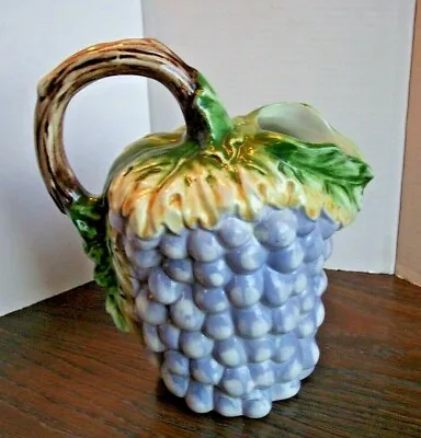 Vintage Majolica Pottery Purple Grapes & Leaves 9  Pitcher See Pics For Details • £14.45