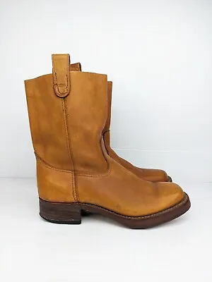 70s Vintage Brown Western Cowboy Leather Boots Size 8.5 Men Walking Riding • $149