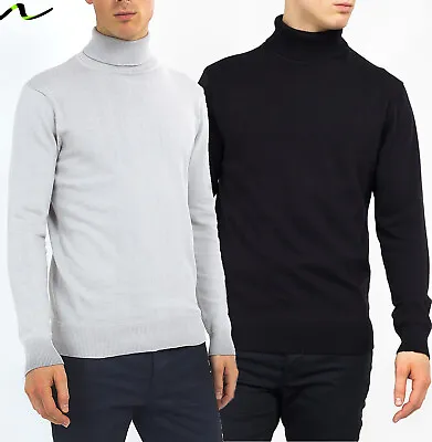 NEW Mens Roll Neck Polo Light Cotton Knitwear Jumper Sweater By Brave Soul BLACK • £6.99