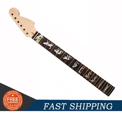 Maple Guitar Neck 22Frets Rosewood Fretboard Truss Rod Wolf Inlay For ST Replace • $49.97