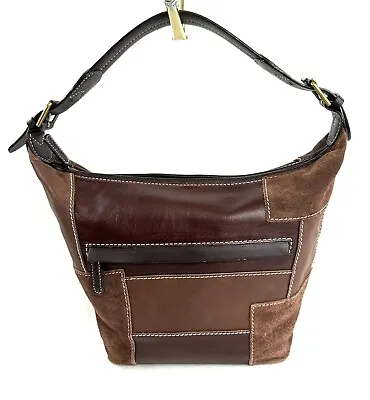Via Spiga Brown Leather Suede Patchwork Small Shoulder Bag Purse Buckles • $29.63