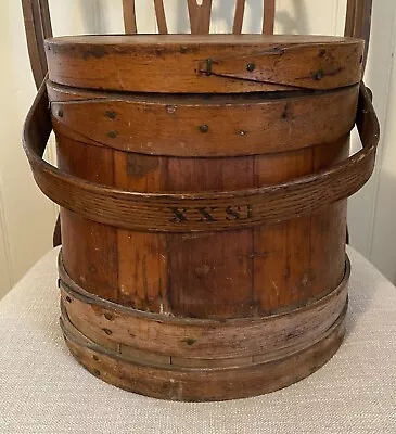 Vintage Primitive Wooden Firkin Sugar Bucket W/Lid 10” Tall • $65