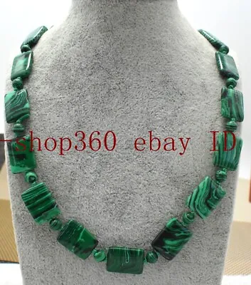 Natural 13x18mm Rectangle 6mm Round Green Malachite Gemstone Beads Necklace 18'' • $4.74