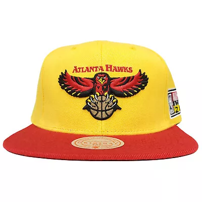 Atlanta Hawks Mitchell & Ness NBA Snapback Hat 3D Logo Yellow Red Cap NWT • $31.99