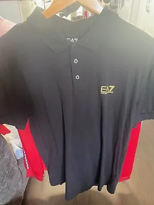 EA7 Emporio Armani Men's Tennis Club Stretch-Cotton Polo Shirt In Black/Gold-3XL • £15