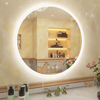 24in Round LED Bathroom Mirror 3 Color Modes Bluetooth Vanity Woman Mirror IP44 • $119.69