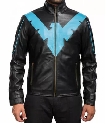 Men's Leather Jacket Genuine Lambskin Batman Knight Nightwing Black Jacket • $75.99