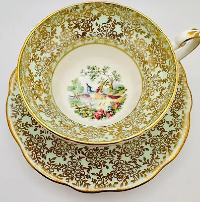 Vintage Foley Heavy Gold Gilt Exotic Bird Of Paradise Cup & Saucer; Teacup READ • $19.99