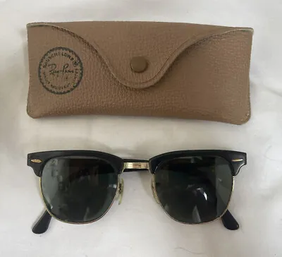 Vintage B&L Ray Ban Clubmaster Black Sunglasses W/ Case *Damaged Parts Repair* • $110