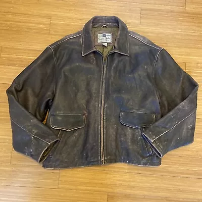 90’s Vintage “Premium GAP Standard” Brown Genuine Leather Bomber Men’s Jacket XL • $64.99