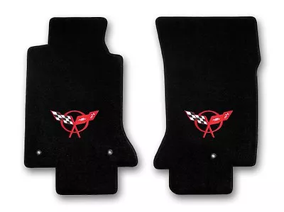 1997-2004 Chevrolet Corvette 2pc Black Carpet Floor Mats With Red C5 Flags Logo • $138.99