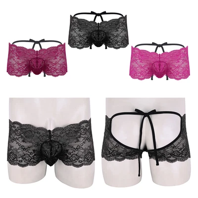 £2.39 • Buy Men's See Through Sheer Lace Boxer Briefs Shorts Sissy Pouch Panties Underwear