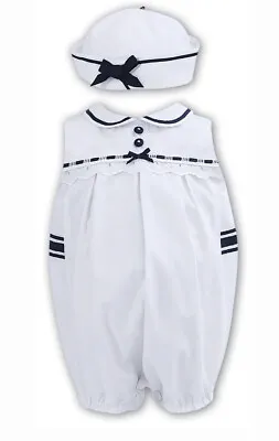 Sarah Louise Boys White Navy Sailor Romper  Hat Outfit Set 12 Months New Girls • £24.99