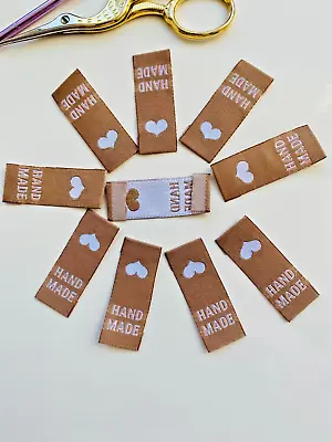 10 Woven Fabric Sew On Craft Labels/tags With Wording And Heart Motif • £3.25