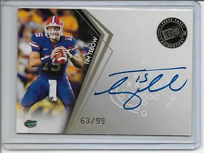 $129 • Buy Tim Tebow 2010 Press Pass Gold Auto #63/99