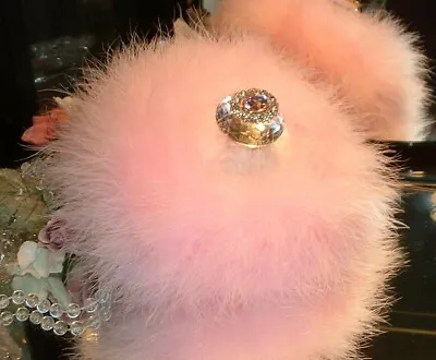 Body Powder Puff ~ White Puff Trimmed In Pink Marabou ~ Rhinestone Handle • $34.95