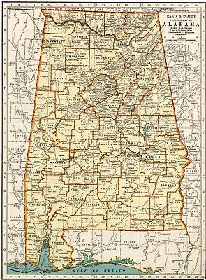 Map Of Alabama 1937 Rand McNally Vintage Wall Decor 9.25x12.5 Vintage Map • $5