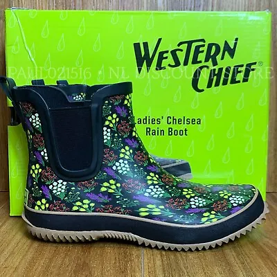 WESTERN CHIEF Women's Chelsea Waterproof Rain Boots ~ Black ~ Sizes 6 7 8 10 • $34.90