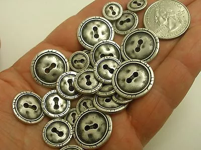 New Lot Of Antique Silver Hammered Metal Buttons 7/16 5/8 11/16 13/16  (#S15) • $2.99