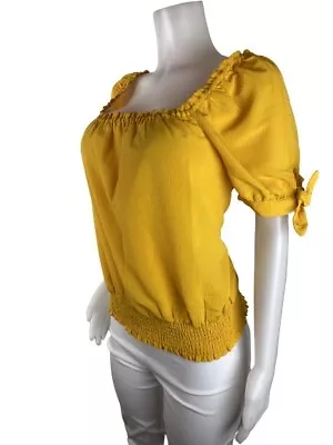 Michael Kors Blouse Size L Yellow Top Short Sleeve Square Neck. NWT $98 • $37.99