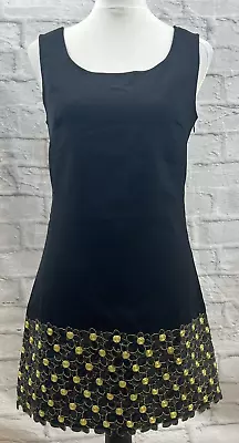 Color Fashion Shift Dress Party Size 10 Black Gold Sequin Trim Sleeveless Strap • £15.50