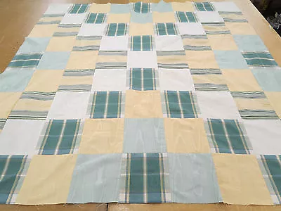 Patchwork Quilt Top Full Twin Moire Fabrics 72 In W X 71 In L Greens Gold Plaid • $68