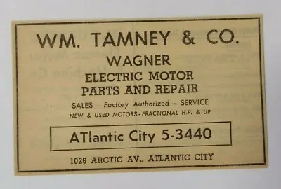 1959 WM. Tamney Co. Motor Repair Advertisement Atlantic City New Jersey • $12