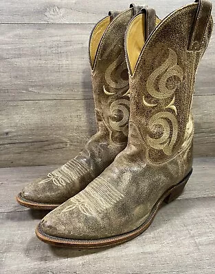 Justin Western Cowboy Boots Brown Distressed Leather Mens Size 10 D Made The USA • $79