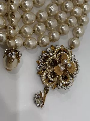 Sign Miriam Haskell Huge Pearls Baroque Rhinestone Flowers Necklace Jewelry • $85