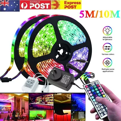 5M10M RGB LED Strip Lights 3528 5050 Color Change IR Remote Power Room Home Deco • $2.98