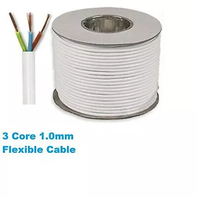 White 3 Core Flexible Flex Mains Wire Cable 1m - 100m 1.0mm 10Amp 3183Y • £1.85