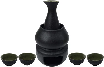 Sake Set With Warmer  Traditional Pottery Hot Sake Set 7-Piece  • $82.39