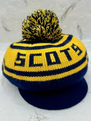 Rare Vintage Scots Winter Knit Cabbie Colorblock Pom Hat Cap 70s • $29.99