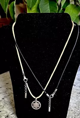 MONTBLANC Star Collection Sterling Silver Diamond Necklace 2 Cords Beige Black • $250