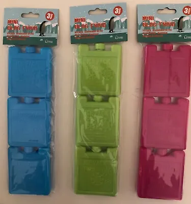 Pack /set 3 Mini Freezer / Cooler Blocks/ Ice Packs For Lunch Bag -asst Colours • £3.25