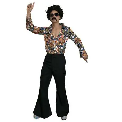 60s 70s Black Flared Trousers Mens Disco Groovy Fancy Dress Saturday Night Fever • £12.99