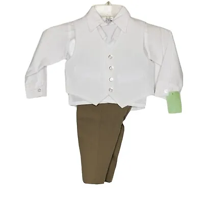 Just Darling 4-Pc Slacks Vested Set Suit- White With Army Green Pants Sz 1/2 • $50.95