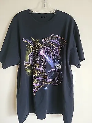 Vintage Epic Fantasy Amethyst Dragon Battle Scene T-Shirt Large Big Graphic • $13.99