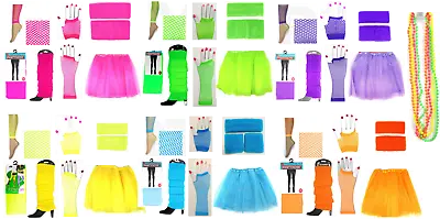 Ladies 80s Neon Disco Party Costume Accessories Tutu Leg Warmers Gloves Tights  • $9.99