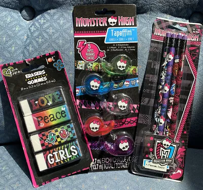 Monster High Back To School Accessories Tape/pencils/erasers Set Super Cute!! • $16.99