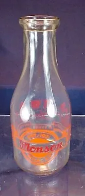 Vintage Glass Monson Milk Co Bottle 1 Quart Cow Barn Orange Red Color • $12