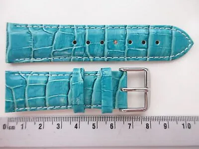 Turquoise Blue Alligator Print Glossy 22 MM Leather Watch Band Strap - SHORT • $18.99