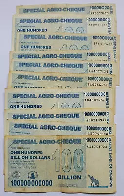 10 X 100 Billion Special Agro Cheque Zimbabwe Dollar Notes. Used. • £65.95