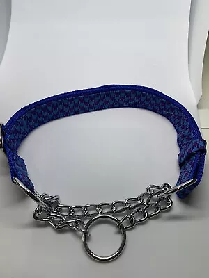 Martingale Half Check Stainless Steel Choke Chain Dog Collar In Blue Dogtooth  • £7.15