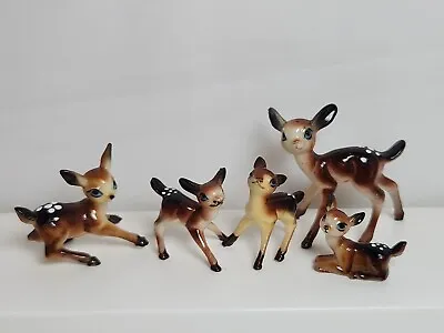 Lot Of 5 Vtg Hard Plastic Deer Fawn Miniature Figurines Blue Eyes 1  To 2  Tall  • $25