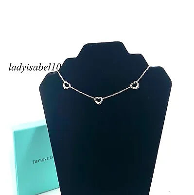 Tiffany & Co Elsa Peretti Triple Open Heart Thick Necklace Sterling Silver W/Box • $179