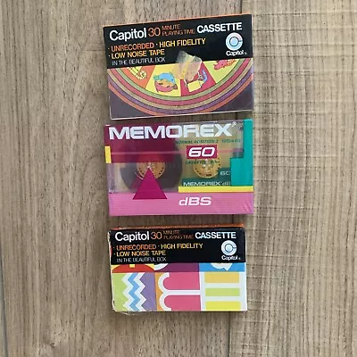 Vintage Capitol & Memorex Blank Sealed Cassette Tapes The Beautiful Box (3) • $14.99