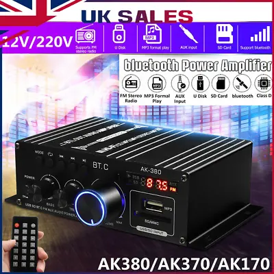 12V 400W Bluetooth HiFi Power Amplifier Mini Audio Digital Stereo FM AMP Remote • £18.95
